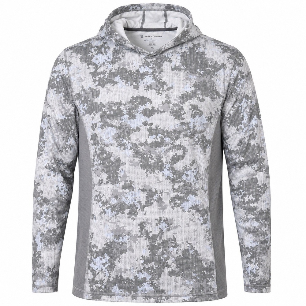 Free Country HOODED PULLOVER Sporty MENS GRAY CAMO L/SPullover SUN FREE 50